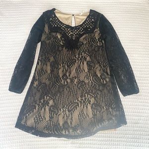 Lush black lace overlay long sleeve mini shift dress size small